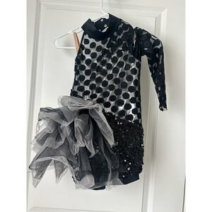 Weissman LC 7 8 Black Sequin Tulle Leotard One Shoulder‎ Polka Dot Short Dance